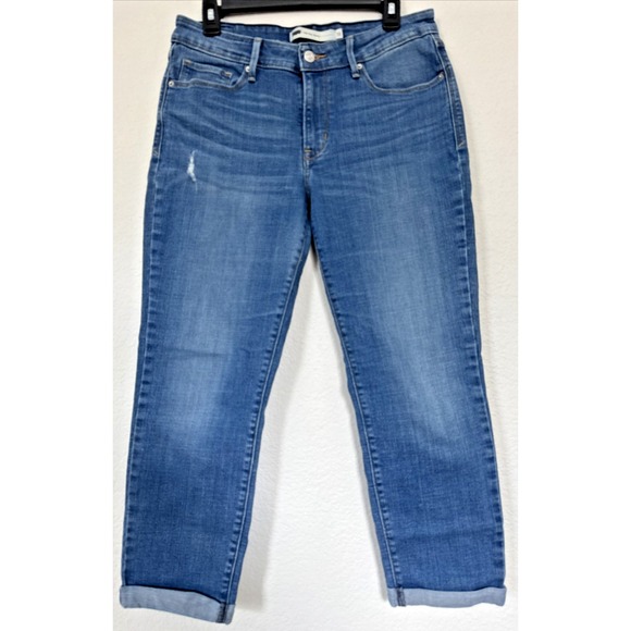 Levi's Jeans Mid Rise Skinny Women Size 10 Blue Denim Red Tab Cropped Distressed - Picture 1 of 16